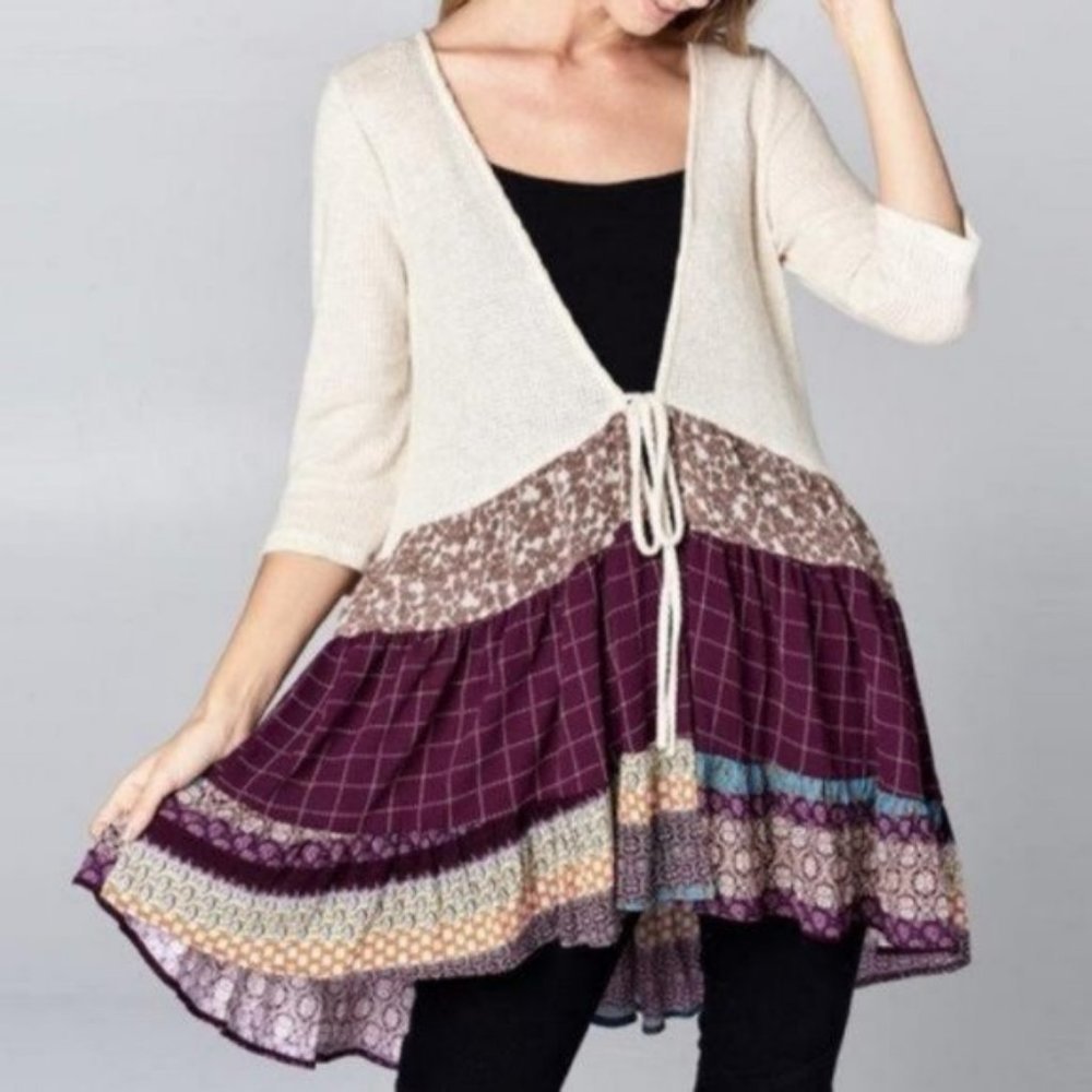 NWT Hummingbird Cottagecore Lagenlook Peasant Cardigan Top Women's Size Medium
